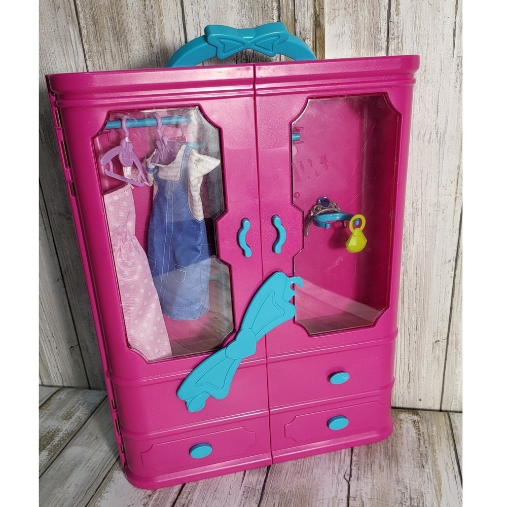 American Plastic Toy Wardrobe Closet Pink Blue Doll Clothes Accessories Storage - Picture 9 of 10